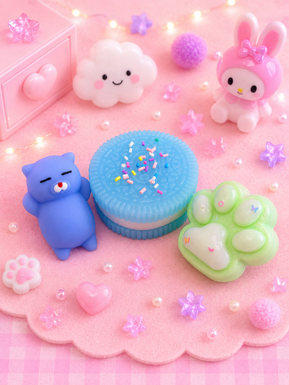 🍪Pack Squishys Cookie bleu, chat bleu  & patte verte