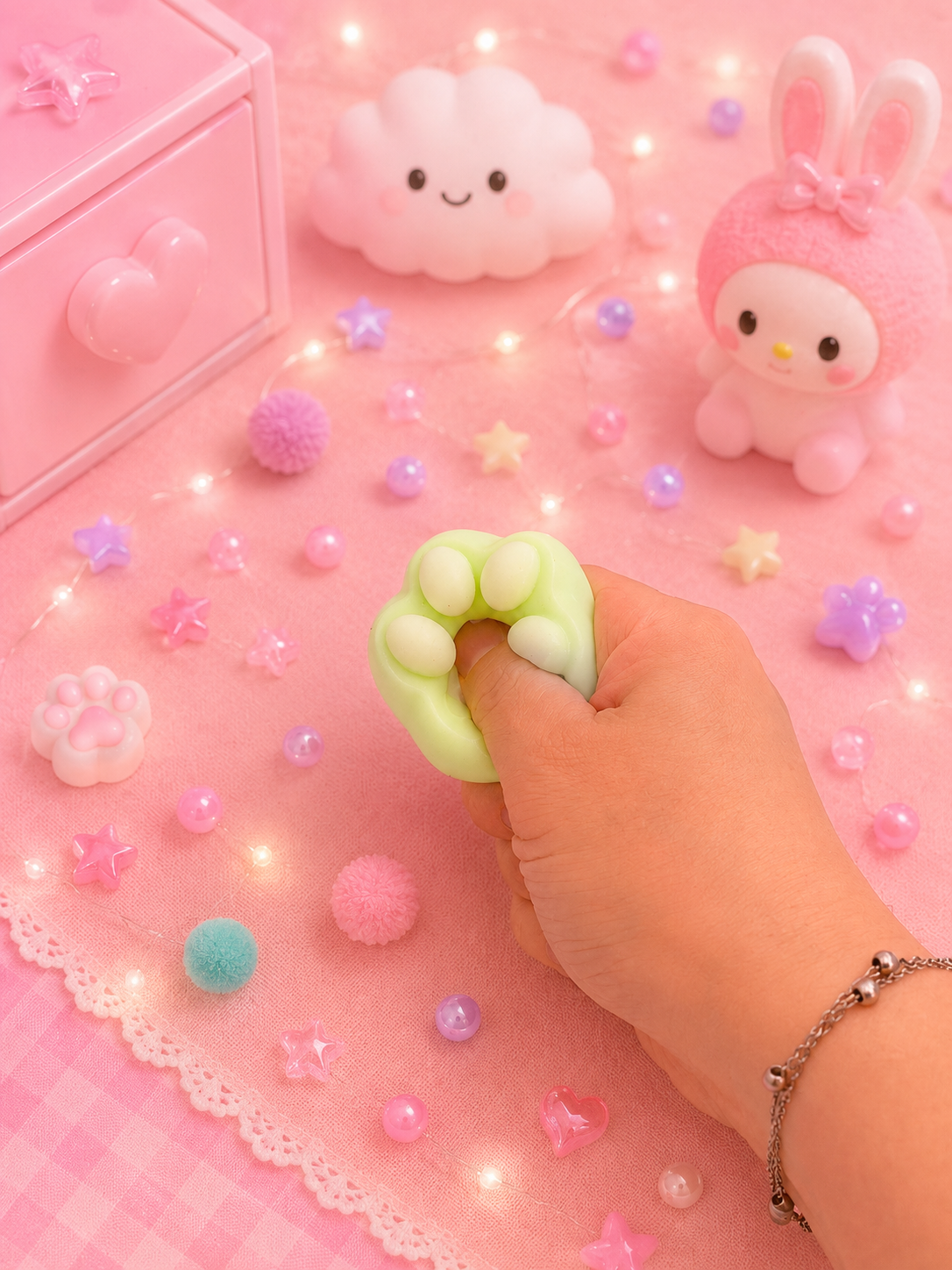 🐾 Squishy Patte de Chat Verte & Bleue Kawaii