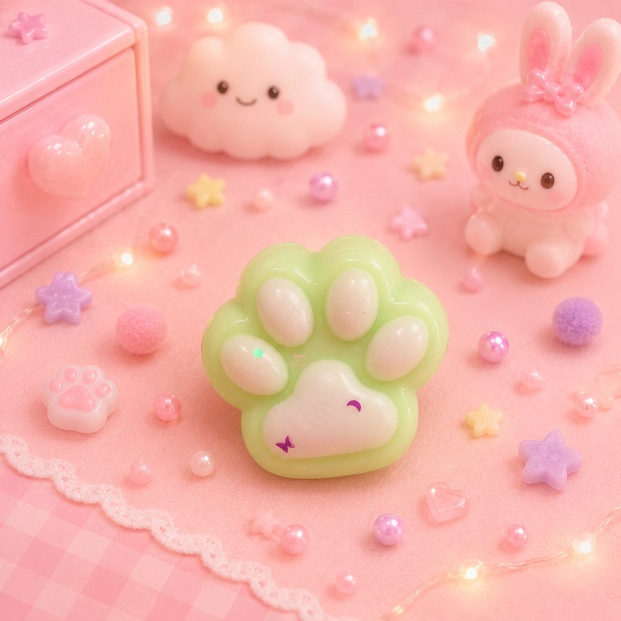 🐾 Squishy Patte de Chat Verte & Bleue Kawaii