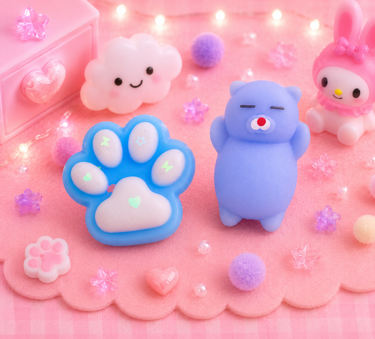 💙 Squishy Patte de Chat & Chaton Bleu Kawaii