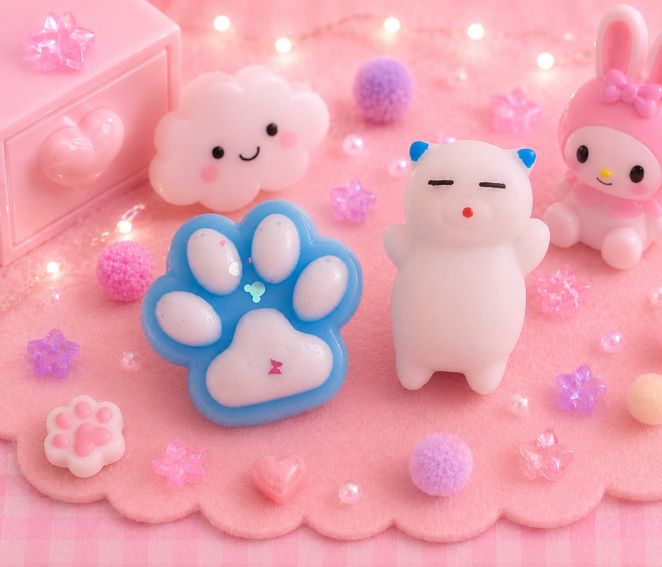💙 Squishy Patte Bleue & Chat Blanc Kawaii