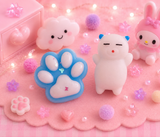 💙 Squishy Patte Bleue & Chat Blanc Kawaii